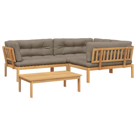 Solid Acacia Wood 4 - Piece Outdoor Sofa Set with Cushions - 