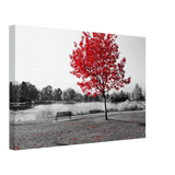"Solitude in Crimson" – Red Tree by the Lake | Minimalist Nature Wall Art Print - Canvas - 30x45 cm / 12x18″ - 