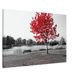 "Solitude in Crimson" – Red Tree by the Lake | Minimalist Nature Wall Art Print - Canvas - 60x90 cm / 24x36″ - 