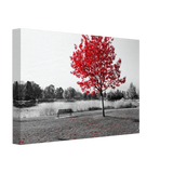 "Solitude in Crimson" – Red Tree by the Lake | Minimalist Nature Wall Art Print - Canvas - 20x30 cm / 8x12″ - 