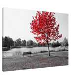 "Solitude in Crimson" – Red Tree by the Lake | Minimalist Nature Wall Art Print - Canvas - 70x100 cm / 28x40″ - 