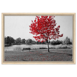 "Solitude in Crimson" – Red Tree by the Lake | Minimalist Nature Wall Art Print - Framed Canvas - 40x60 cm / 16x24″ - Wood frame