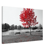 "Solitude in Crimson" – Red Tree by the Lake | Minimalist Nature Wall Art Print - Canvas - 50x75 cm / 20x30″ - 