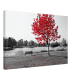 "Solitude in Crimson" – Red Tree by the Lake | Minimalist Nature Wall Art Print - Canvas - 40x60 cm / 16x24″ - 