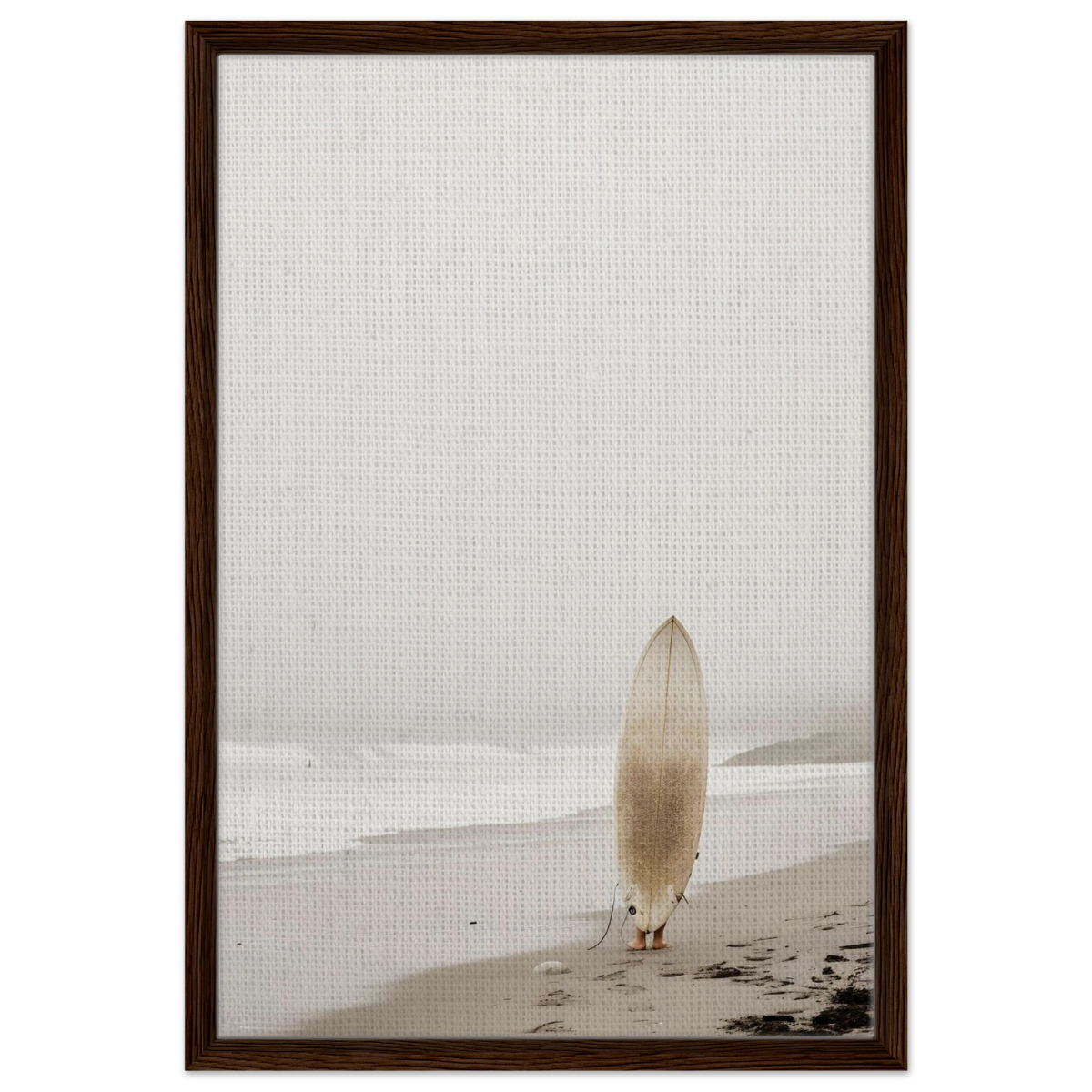 "Solitude & Surf" – Minimalist Coastal Photography | Wall art Print - Framed Canvas - 50x75 cm / 20x30″ - Dark wood frame