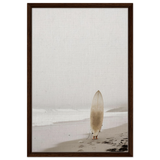 "Solitude & Surf" – Minimalist Coastal Photography | Wall art Print - Framed Canvas - 50x75 cm / 20x30″ - Dark wood frame