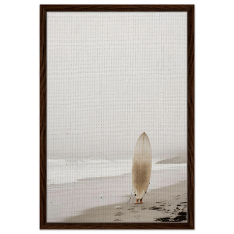 "Solitude & Surf" – Minimalist Coastal Photography | Wall art Print - Framed Canvas - 50x75 cm / 20x30″ - Dark wood frame