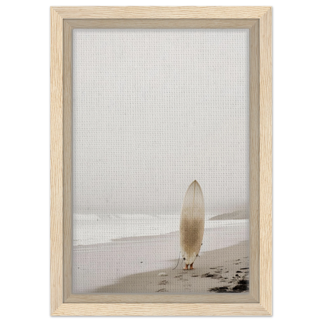 "Solitude & Surf" – Minimalist Coastal Photography | Wall art Print - Framed Canvas - 20x30 cm / 8x12″ - Wood frame