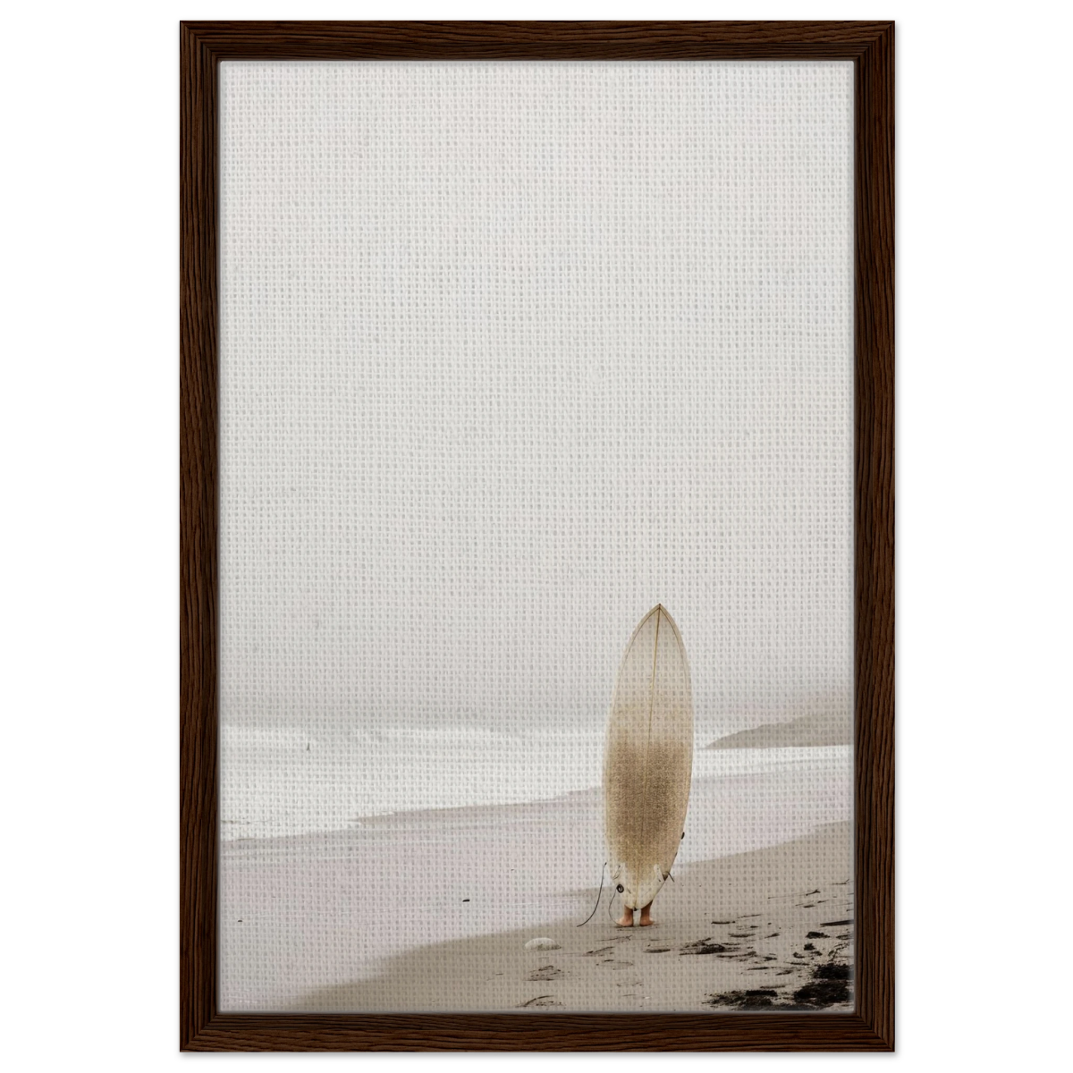 "Solitude & Surf" – Minimalist Coastal Photography | Wall art Print - Framed Canvas - 40x60 cm / 16x24″ - Dark wood frame