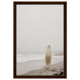 "Solitude & Surf" – Minimalist Coastal Photography | Wall art Print - Framed Canvas - 40x60 cm / 16x24″ - Dark wood frame