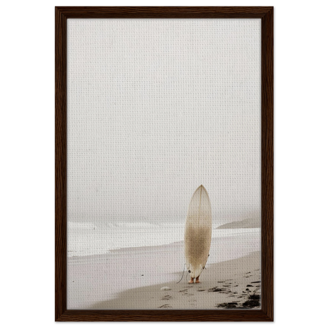 "Solitude & Surf" – Minimalist Coastal Photography | Wall art Print - Framed Canvas - 40x60 cm / 16x24″ - Dark wood frame