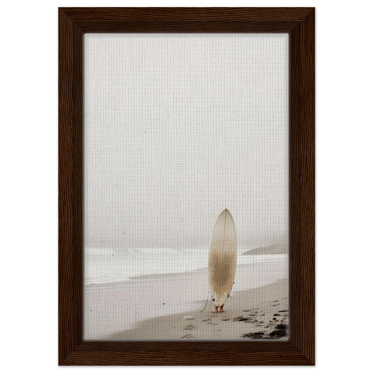 "Solitude & Surf" – Minimalist Coastal Photography | Wall art Print - Framed Canvas - 20x30 cm / 8x12″ - Dark wood frame