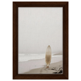 "Solitude & Surf" – Minimalist Coastal Photography | Wall art Print - Framed Canvas - 20x30 cm / 8x12″ - Dark wood frame