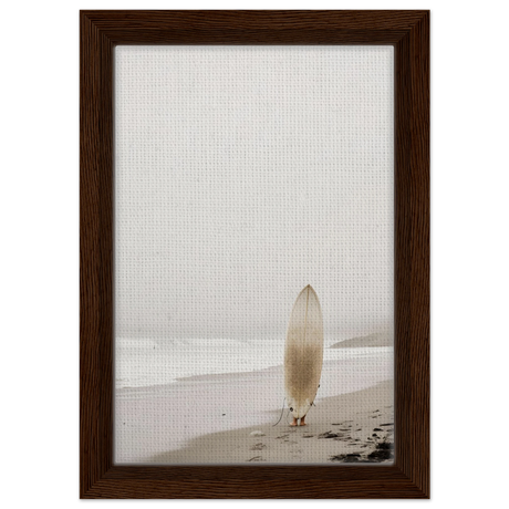 "Solitude & Surf" – Minimalist Coastal Photography | Wall art Print - Framed Canvas - 20x30 cm / 8x12″ - Dark wood frame