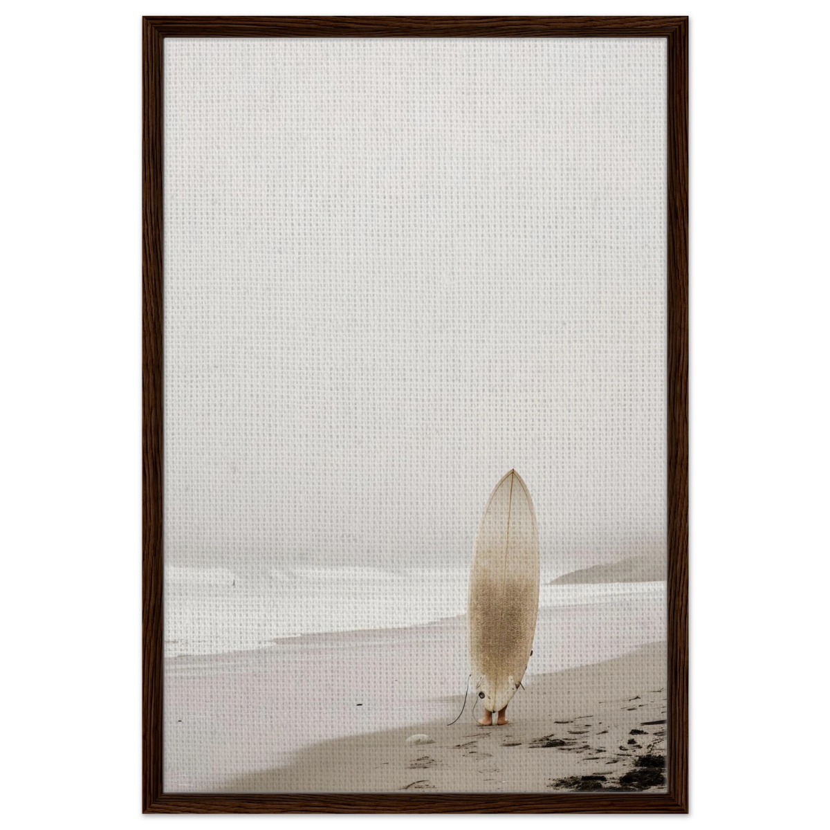 "Solitude & Surf" – Minimalist Coastal Photography | Wall art Print - Framed Canvas - 60x90 cm / 24x36″ - Dark wood frame