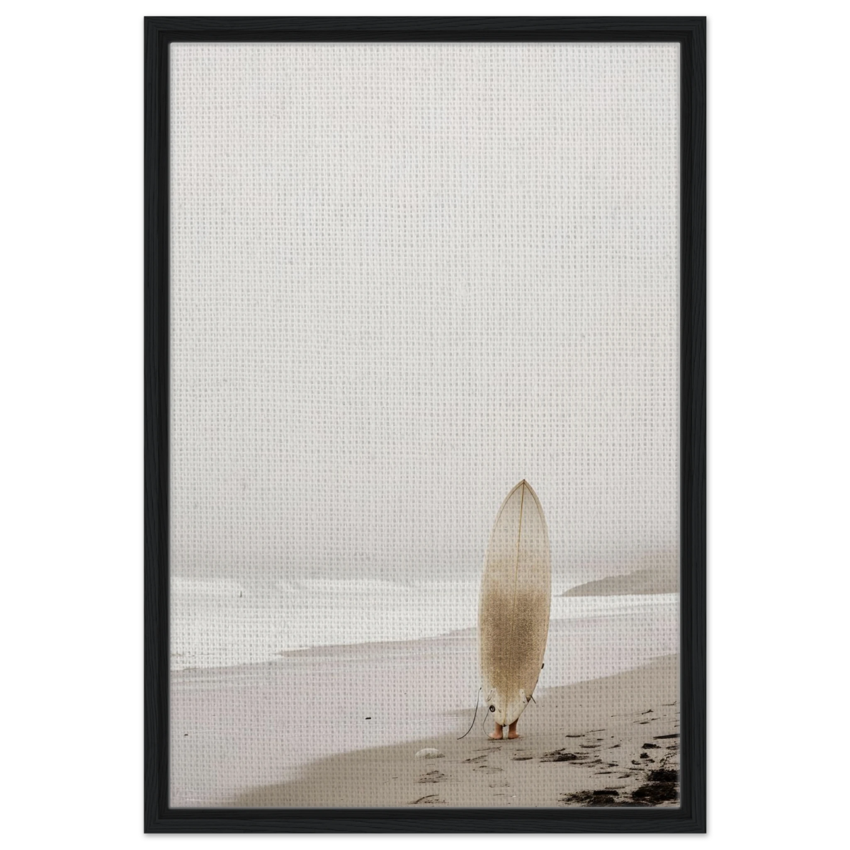 "Solitude & Surf" – Minimalist Coastal Photography | Wall art Print - Framed Canvas - 50x75 cm / 20x30″ - Black frame