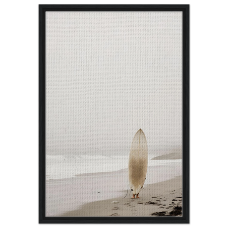 "Solitude & Surf" – Minimalist Coastal Photography | Wall art Print - Framed Canvas - 50x75 cm / 20x30″ - Black frame