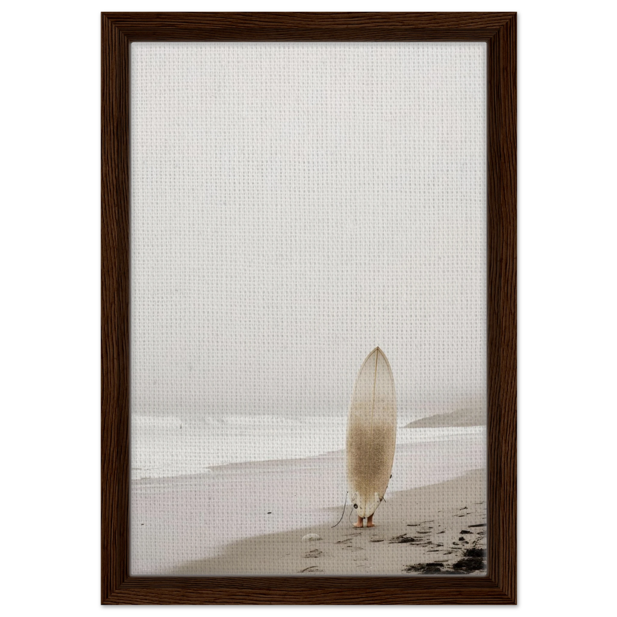 "Solitude & Surf" – Minimalist Coastal Photography | Wall art Print - Framed Canvas - 30x45 cm / 12x18″ - Dark wood frame