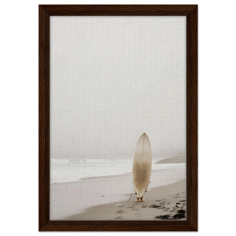 "Solitude & Surf" – Minimalist Coastal Photography | Wall art Print - Framed Canvas - 30x45 cm / 12x18″ - Dark wood frame