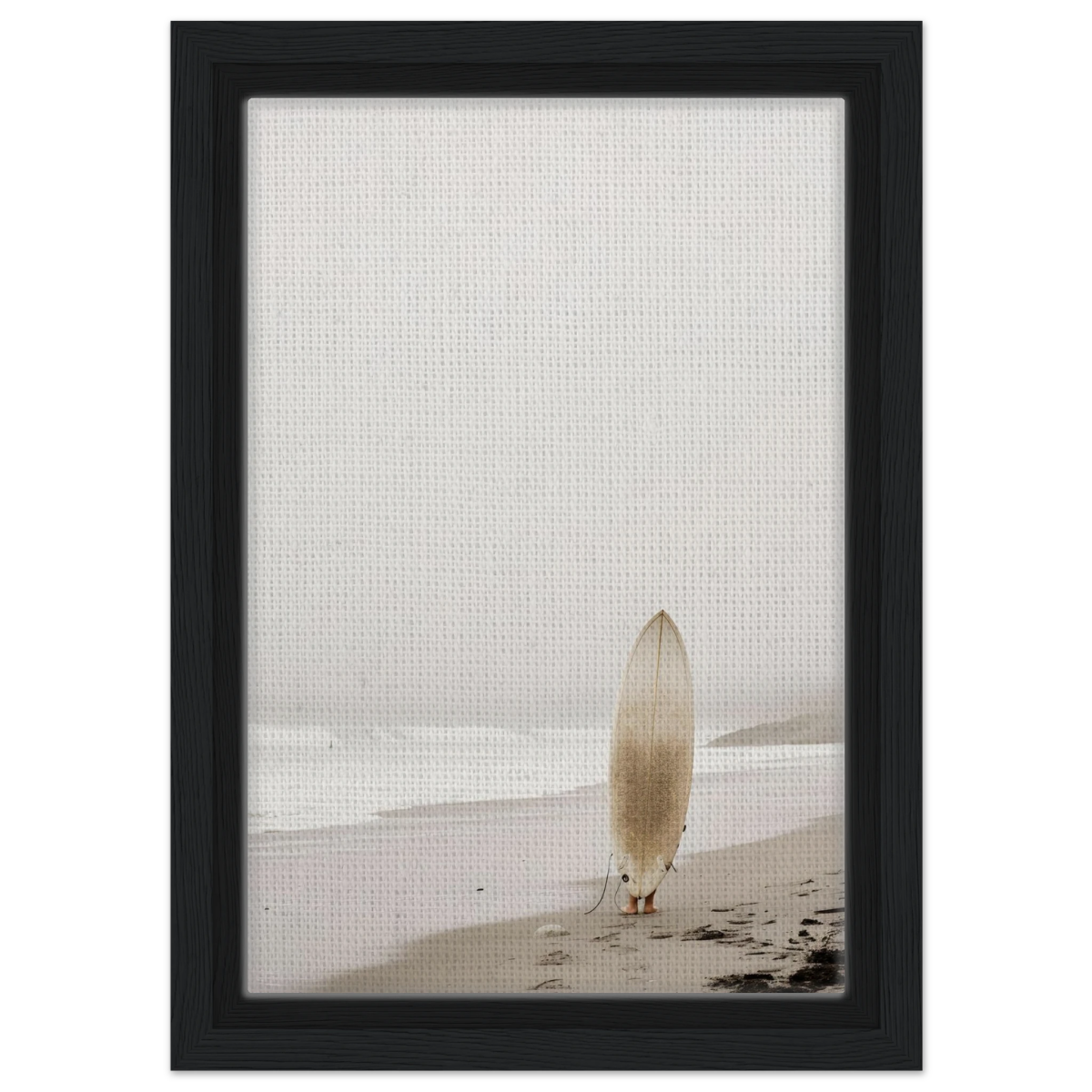"Solitude & Surf" – Minimalist Coastal Photography | Wall art Print - Framed Canvas - 20x30 cm / 8x12″ - Black frame