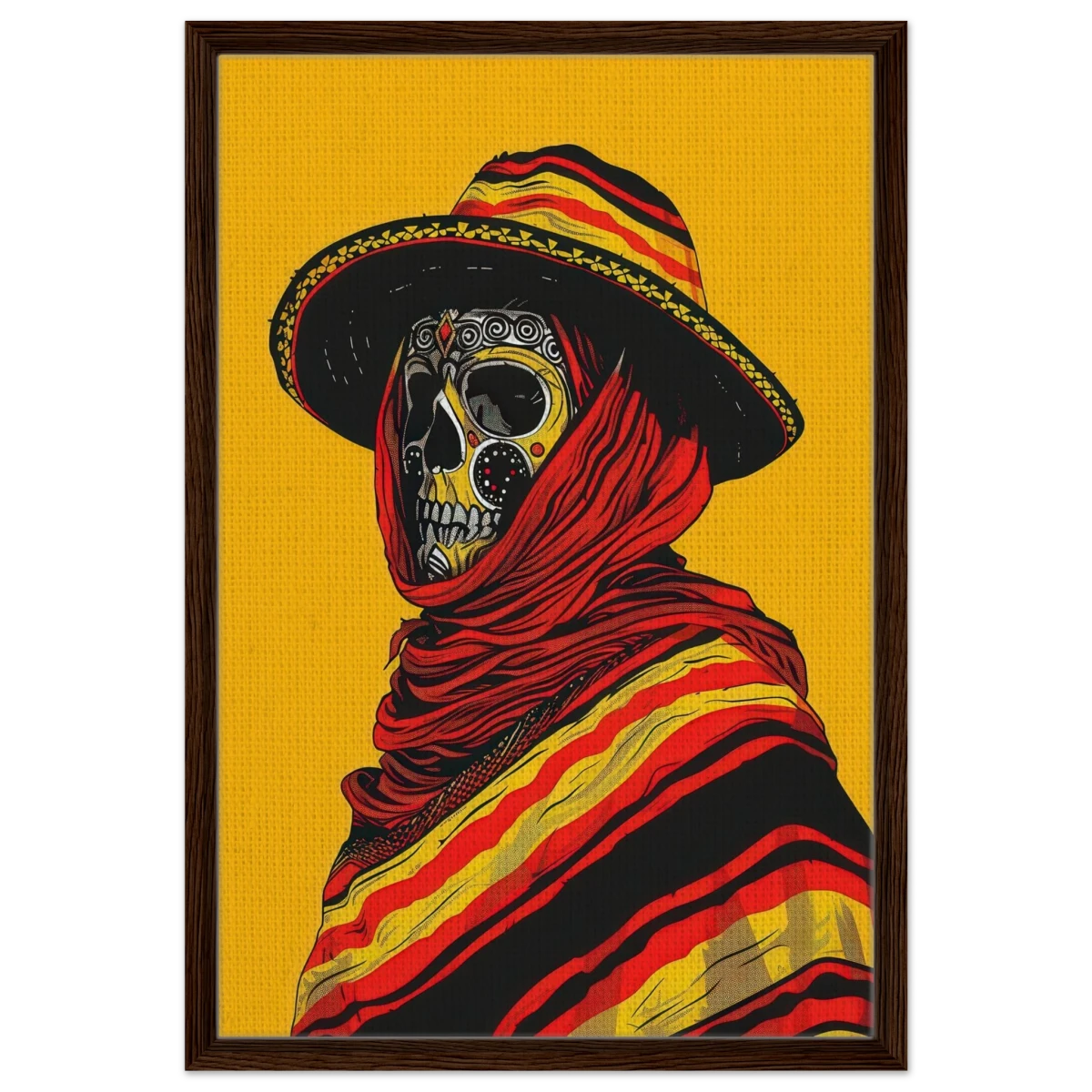 Soul of the Desert – Día de los Muertos Pop Art | wall art print - Framed Canvas - 50x75 cm / 20x30″ - Dark wood frame