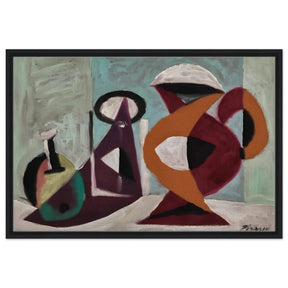 Still life by Pablo Picasso 1937 | Cubism wall art print - Framed Canvas - 60x90 cm / 24x36″ - Black frame