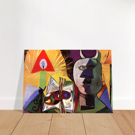 Still life with candle, palette and head of Minotaur by Pablo Picasso 1931 - Brushed Aluminum Print - 70x100 cm / 28x40″ - 