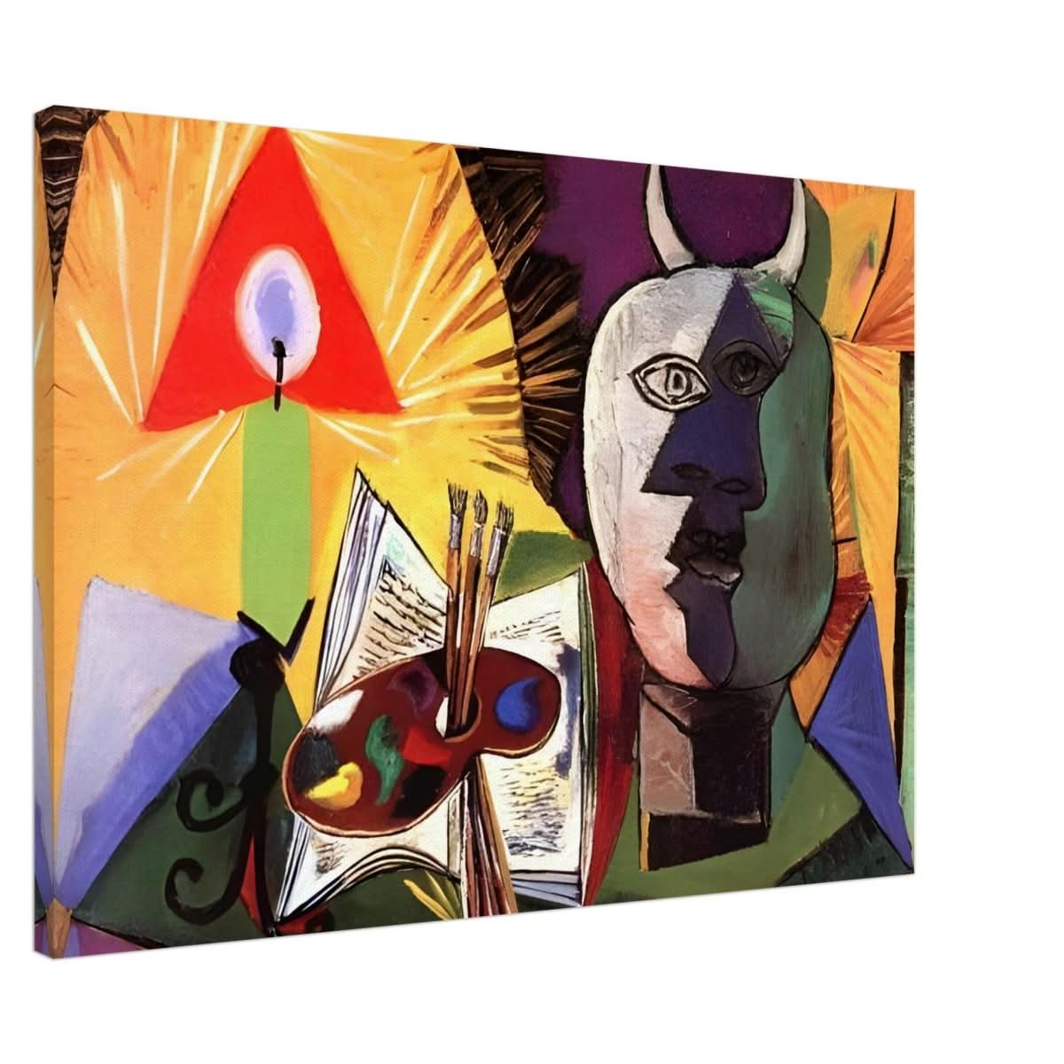 Still life with candle, palette and head of Minotaur by Pablo Picasso 1931 - Canvas - 70x100 cm / 28x40″ - Thick