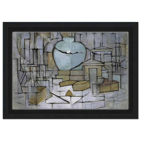 Still Life with Gingerpot II by Piet Mondrian | Vintage Art Print - Framed Canvas - 20x30 cm / 8x12″ - Black frame