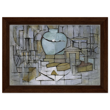 Still Life with Gingerpot II by Piet Mondrian | Vintage Art Print - Framed Canvas - 20x30 cm / 8x12″ - Dark wood frame