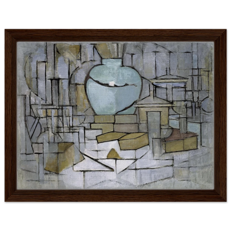 Still Life with Gingerpot II by Piet Mondrian | Vintage Art Print - Framed Canvas - 30x40 cm / 12x16″ - Dark wood frame