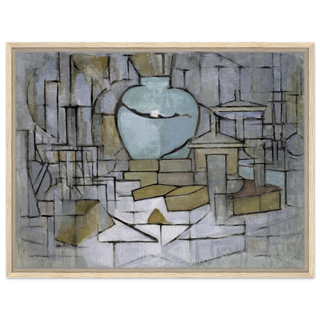 Still Life with Gingerpot II by Piet Mondrian | Vintage Art Print - Framed Canvas - 60x80 cm / 24x32″ - Wood frame
