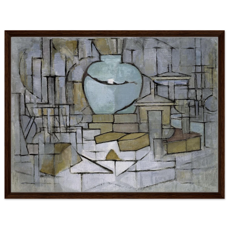 Still Life with Gingerpot II by Piet Mondrian | Vintage Art Print - Framed Canvas - 60x80 cm / 24x32″ - Dark wood frame