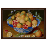 Still Life with Lemons, Oranges, and a Pomegranate by Jacob van Hulsdonck | Vintage Art Print - Framed Canvas - 40x60 cm / 16x24″ - Dark wood frame