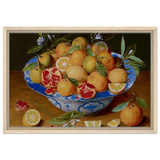 Still Life with Lemons, Oranges, and a Pomegranate by Jacob van Hulsdonck | Vintage Art Print - Framed Canvas - 40x60 cm / 16x24″ - Wood frame