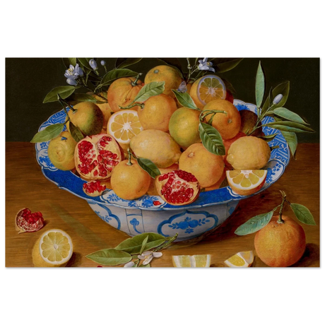 Still Life with Lemons, Oranges, and a Pomegranate by Jacob van Hulsdonck | Vintage Art Print - Wood Prints - 20x30 cm / 8x12″ - 