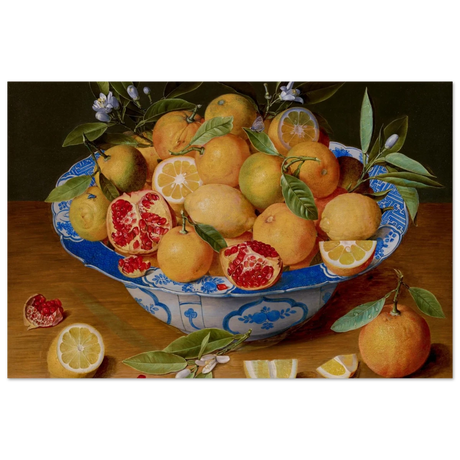 Still Life with Lemons, Oranges, and a Pomegranate by Jacob van Hulsdonck | Vintage Art Print - Wood Prints - 40x60 cm / 16x24″ - 