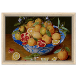 Still Life with Lemons, Oranges, and a Pomegranate by Jacob van Hulsdonck | Vintage Art Print - Framed Canvas - 30x45 cm / 12x18″ - Wood frame