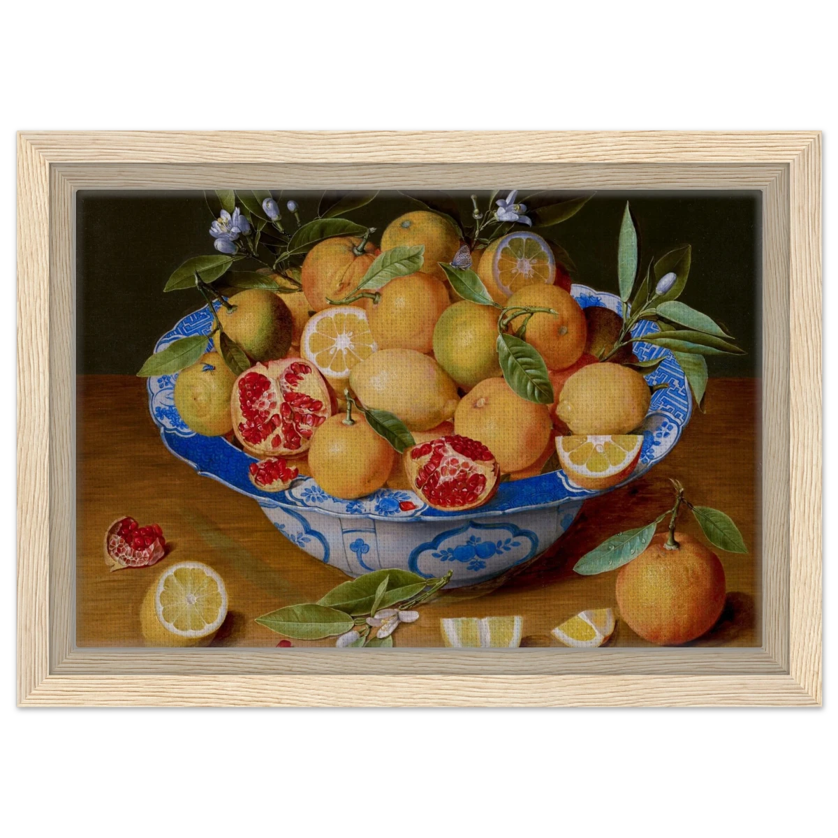 Still Life with Lemons, Oranges, and a Pomegranate by Jacob van Hulsdonck | Vintage Art Print - Framed Canvas - 20x30 cm / 8x12″ - Wood frame