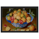 Still Life with Lemons, Oranges, and a Pomegranate by Jacob van Hulsdonck | Vintage Art Print - Framed Canvas - 40x60 cm / 16x24″ - Black frame