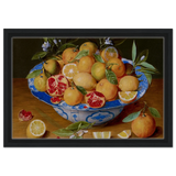 Still Life with Lemons, Oranges, and a Pomegranate by Jacob van Hulsdonck | Vintage Art Print - Framed Canvas - 30x45 cm / 12x18″ - Black frame