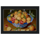 Still Life with Lemons, Oranges, and a Pomegranate by Jacob van Hulsdonck | Vintage Art Print - Framed Canvas - 20x30 cm / 8x12″ - Black frame