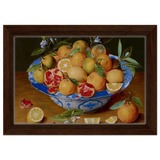 Still Life with Lemons, Oranges, and a Pomegranate by Jacob van Hulsdonck | Vintage Art Print - Framed Canvas - 20x30 cm / 8x12″ - Dark wood frame