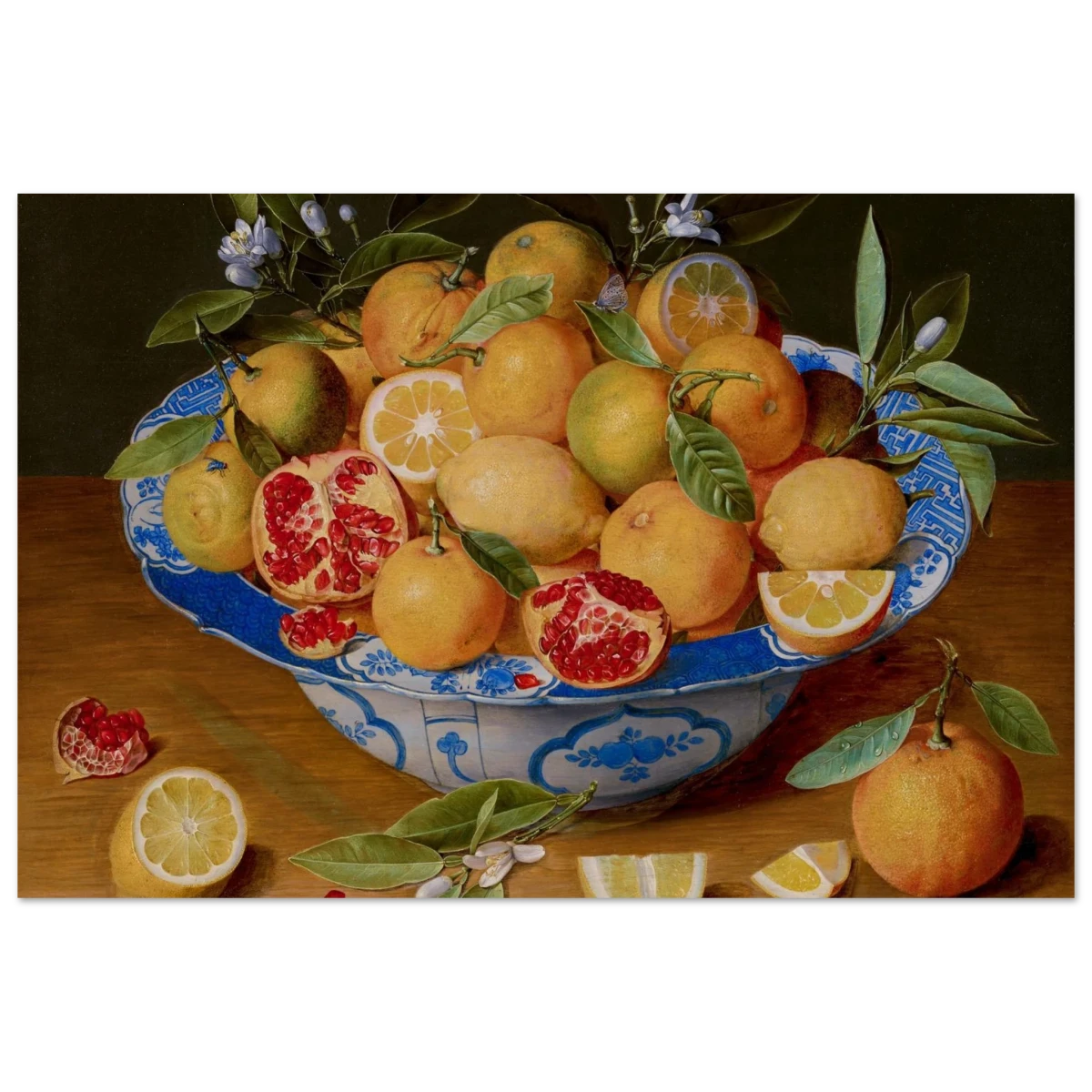 Still Life with Lemons, Oranges, and a Pomegranate by Jacob van Hulsdonck | Vintage Art Print - Wood Prints - 30x45 cm / 12x18″ - 
