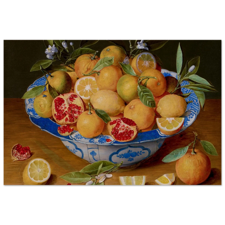 Still Life with Lemons, Oranges, and a Pomegranate by Jacob van Hulsdonck | Vintage Art Print - Wood Prints - 30x45 cm / 12x18″ - 