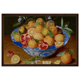 Still Life with Lemons, Oranges, and a Pomegranate by Jacob van Hulsdonck | Vintage Art Print - Framed Canvas - 60x90 cm / 24x36″ - Dark wood frame