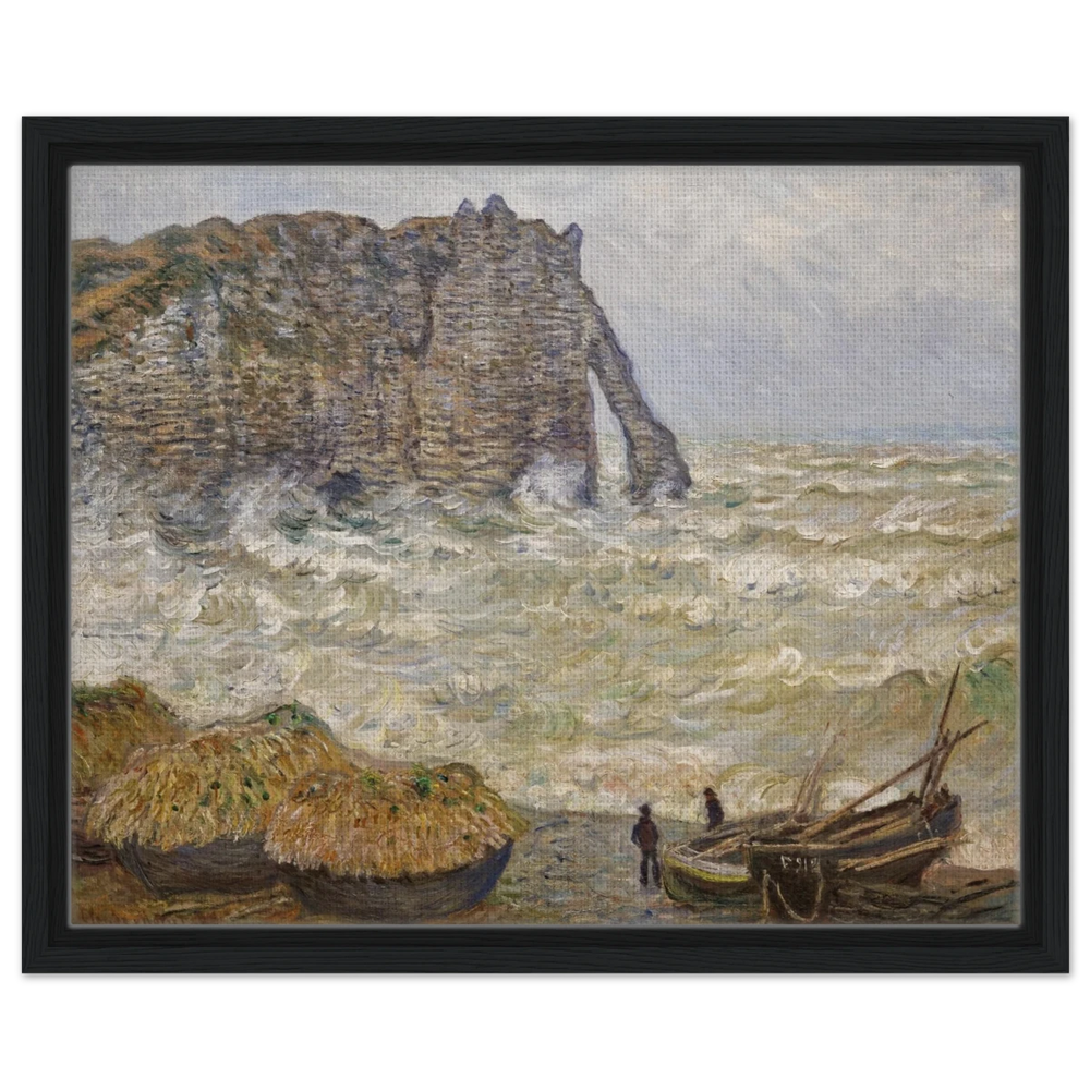 Stormy Sea at Étretat by Claude Monet | Wall art Print - Framed Canvas - 40x50 cm / 16x20″ - Black frame