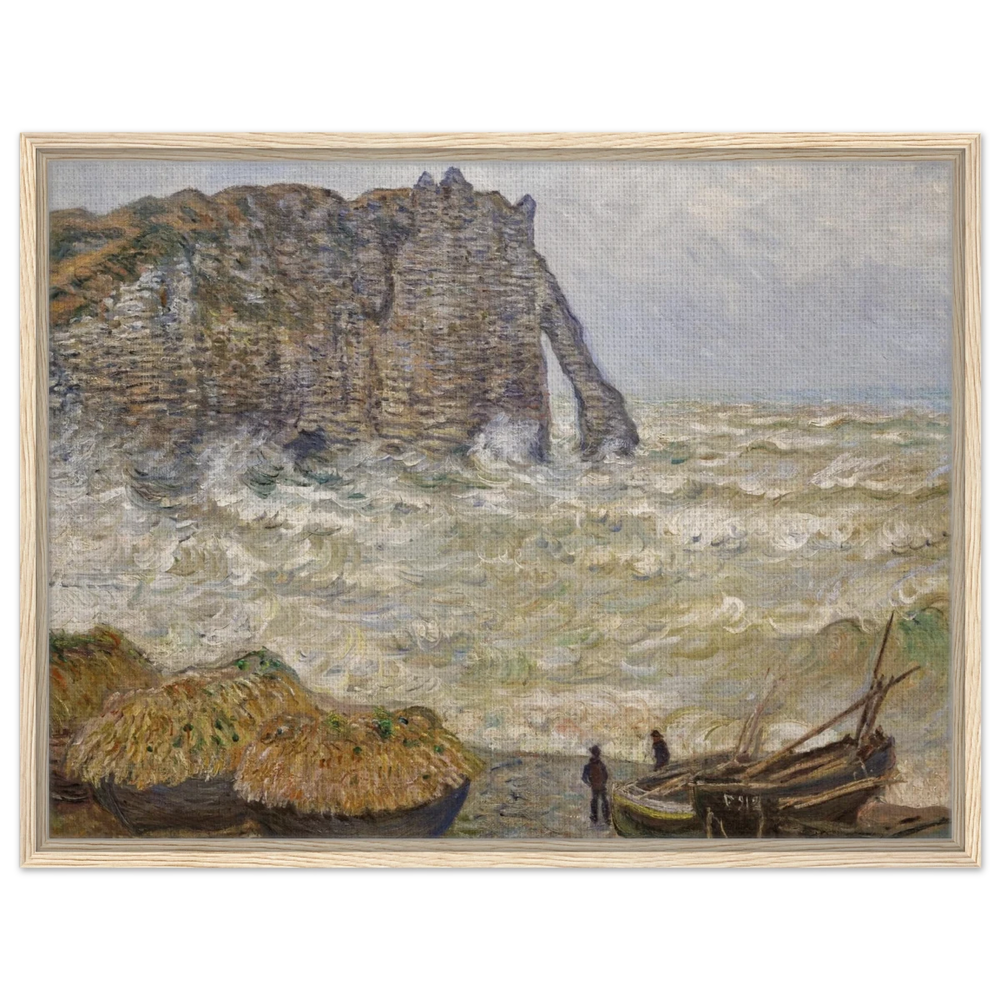 Stormy Sea at Étretat by Claude Monet | Wall art Print - Framed Canvas - 60x80 cm / 24x32″ - Wood frame