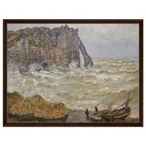Stormy Sea at Étretat by Claude Monet | Wall art Print - Framed Canvas - 60x80 cm / 24x32″ - Dark wood frame