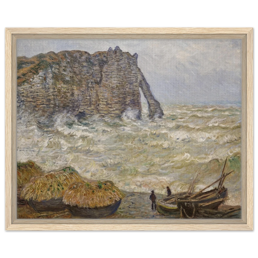 Stormy Sea at Étretat by Claude Monet | Wall art Print - Framed Canvas - 40x50 cm / 16x20″ - Wood frame